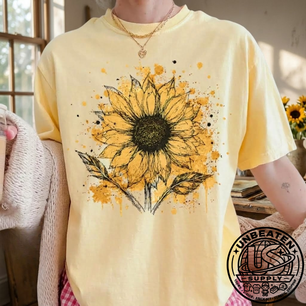 Retro Sunflower Watercolor T-Shirt