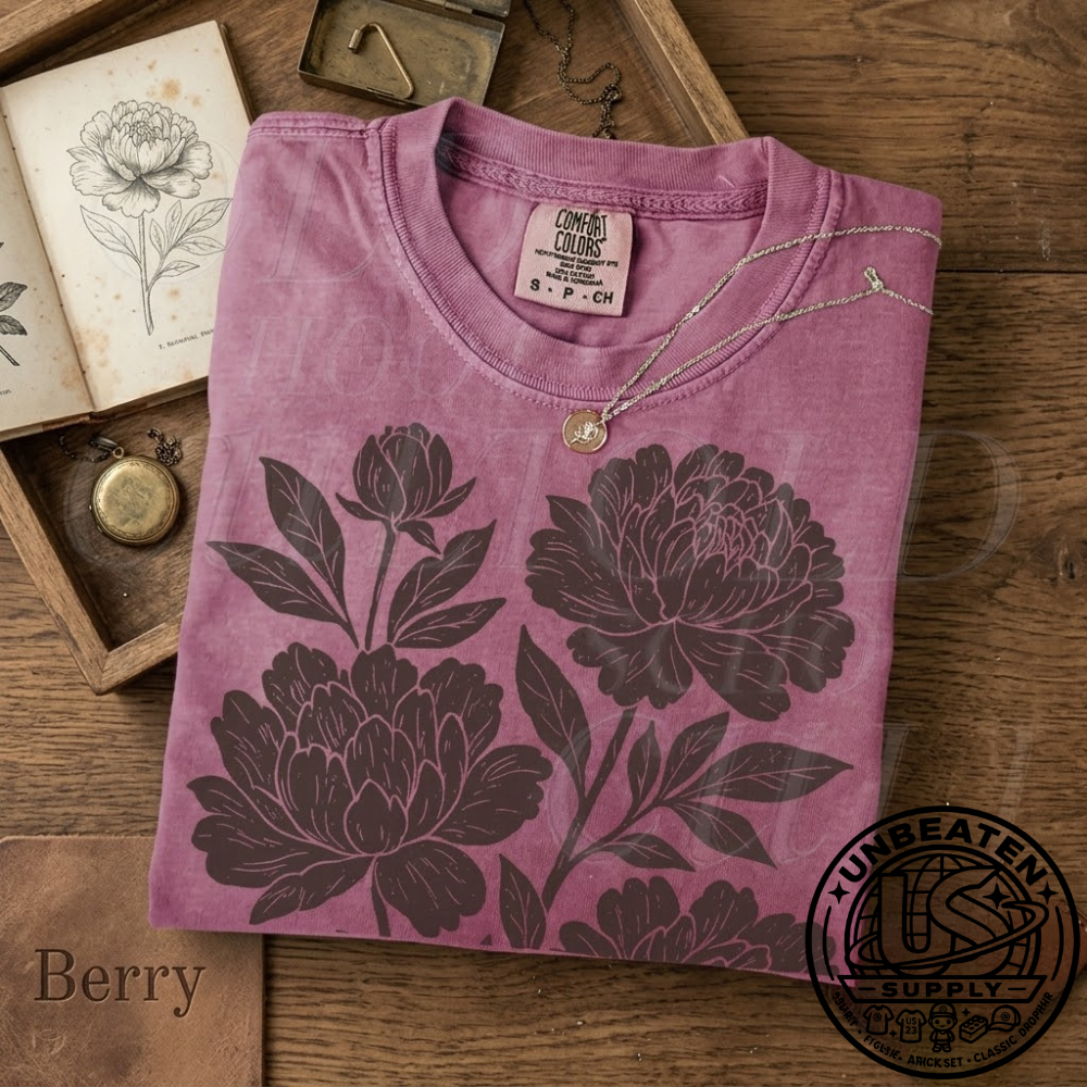 Linocut Flower Comfort Colors Vintage Style Tshirt