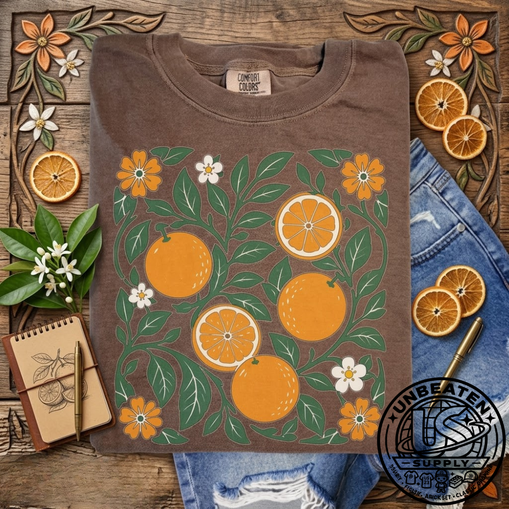 Retro Orange Botanical Graphic Tee Vintage Citrus Fruit Garden Shirt