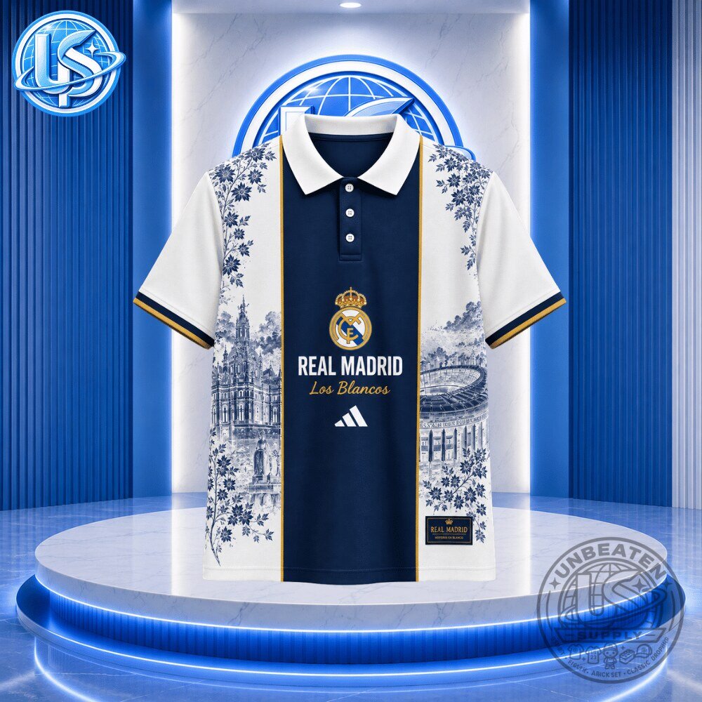 Real Madrid x Adidas Los Blancos Toile de Jouy Special Edition Polo Shirt 2026