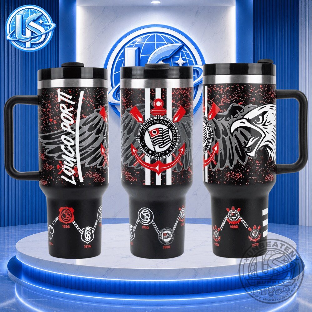 Corinthians Paulista Tumbler with Handle and Straw Best Insulated Travel Mug