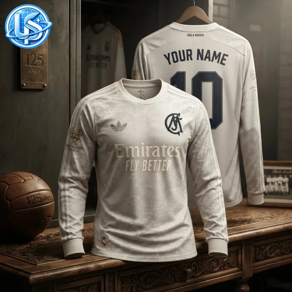 Real Madrid 125th Anniversary 1902–2027 Special Long Sleeve Jersey Shirt 8 Real Madrid 125th Anniversary 1902–2027 Special Long Sleeve Jersey Shirt