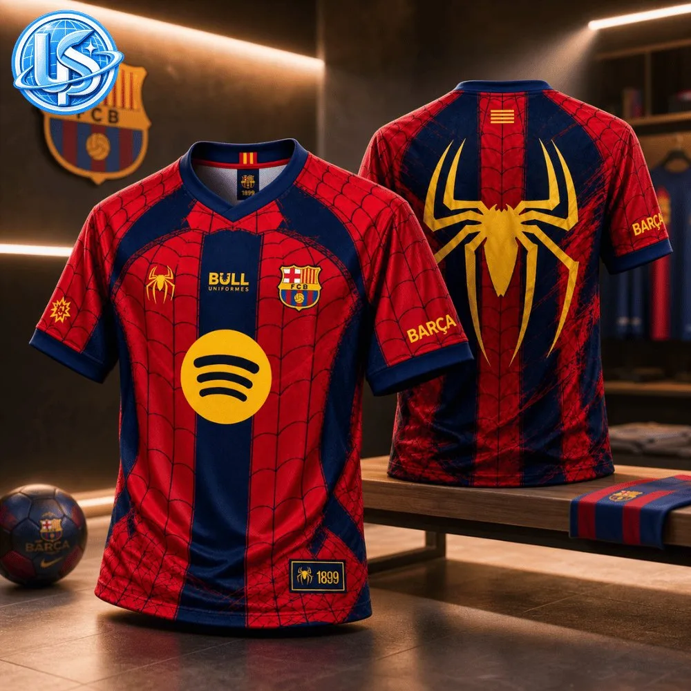 FC Barcelona x Spider-Man x Bull Uniforms Special Jersey Shirt 2026 8 FC Barcelona x Spider-Man x Bull Uniforms Special Jersey Shirt 2026