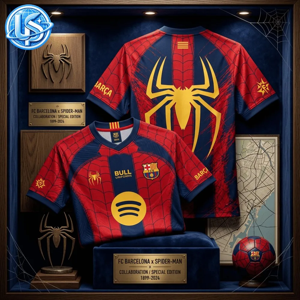FC Barcelona x Spider-Man x Bull Uniforms Special Jersey Shirt 2026 9 FC Barcelona x Spider-Man x Bull Uniforms Special Jersey Shirt 2026